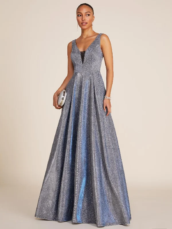 V-Neck Allover Metallic Ball Gown