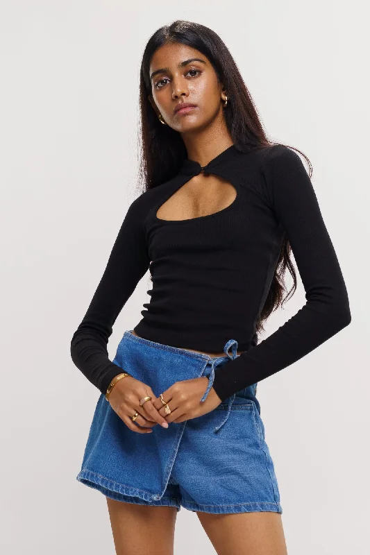 Black Collar Cut Out Top