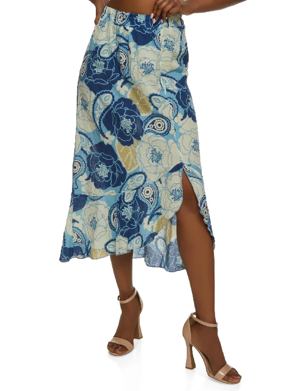 Printed Side Slit Maxi Skirt