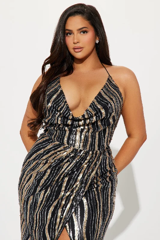 Felicia Sequin Maxi Dress - Black/Gold