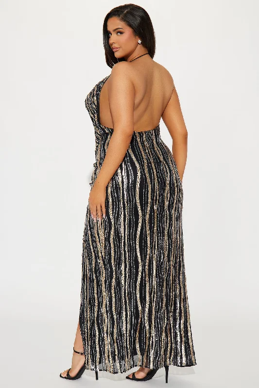 Felicia Sequin Maxi Dress - Black/Gold