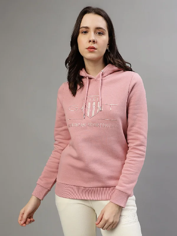 Gant Women Embroidered Hooded Full Sleeves Sweatshirt