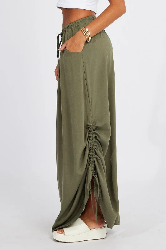 Green Maxi Skirt Side Ruched