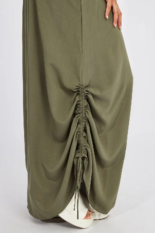 Green Maxi Skirt Side Ruched