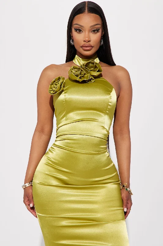 Kiera Satin Gown - Chartreuse