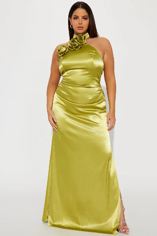 Kiera Satin Gown - Chartreuse