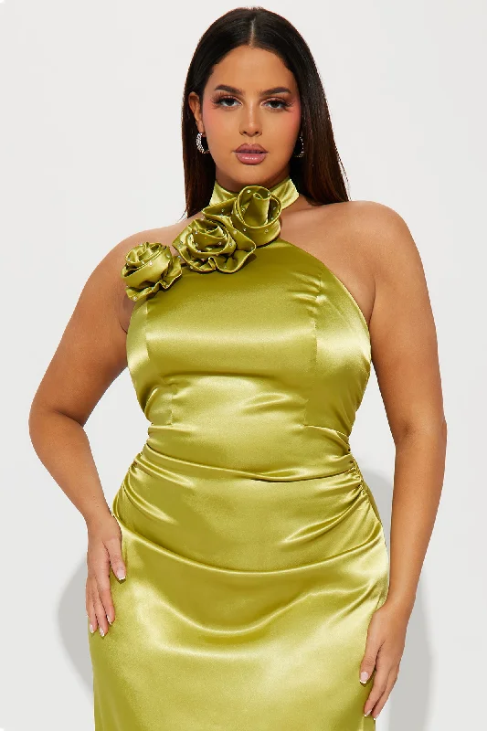 Kiera Satin Gown - Chartreuse