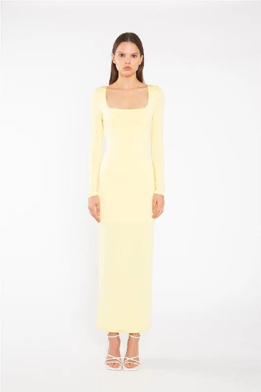 Lemon-Yellow Square-neck Maxi-Dress