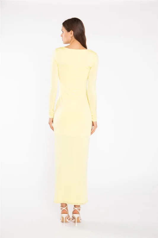 Lemon-Yellow Square-neck Maxi-Dress