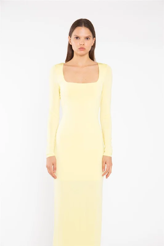 Lemon-Yellow Square-neck Maxi-Dress