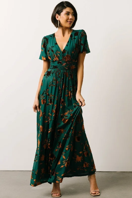 Leslie Velvet Maxi Dress | Bronze + Jade