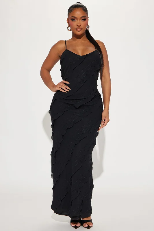 Mia Ruffle Maxi Dress - Black