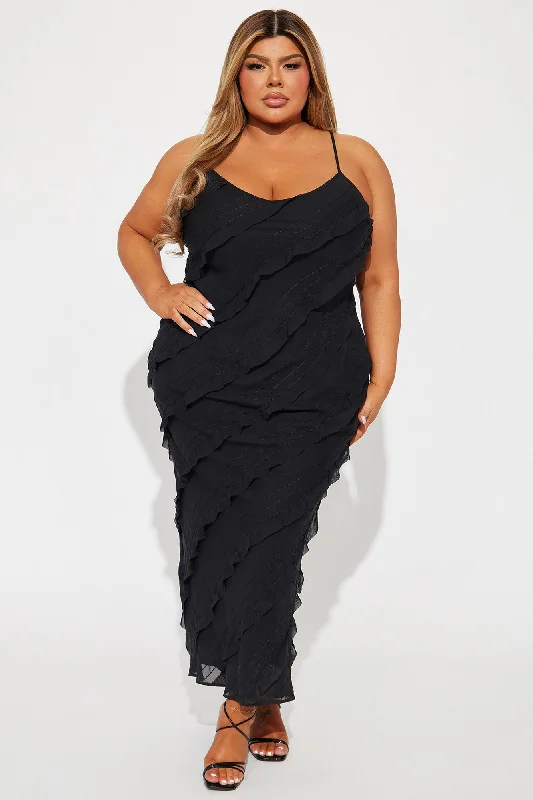 Mia Ruffle Maxi Dress - Black