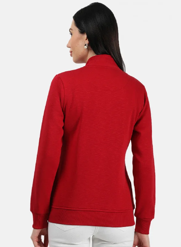 Women Red Plain Sweatshirt