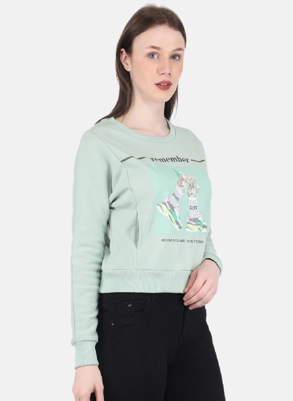 Women Green Printed Sweatshirt