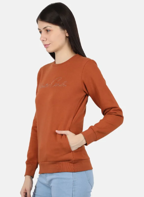 Women Light Brown Embroidered Sweatshirt