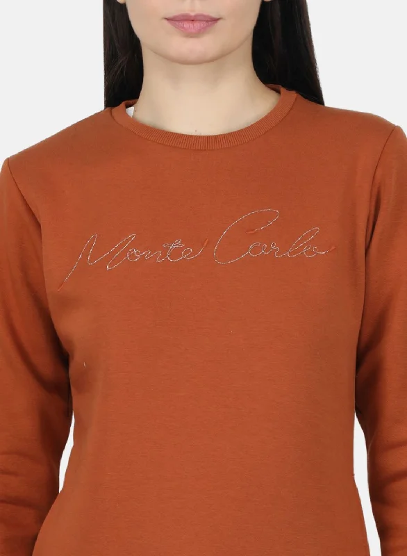 Women Light Brown Embroidered Sweatshirt