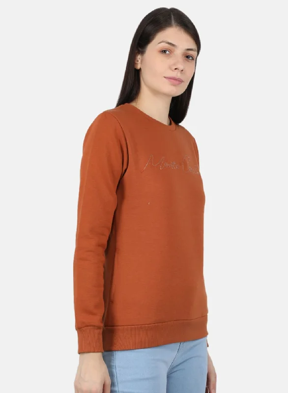 Women Light Brown Embroidered Sweatshirt