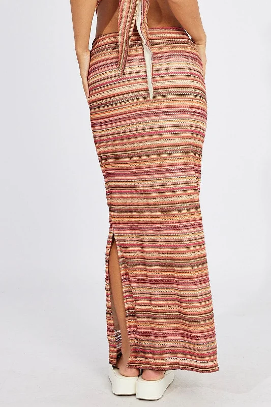 Multi Stripe Maxi Skirt High Rise