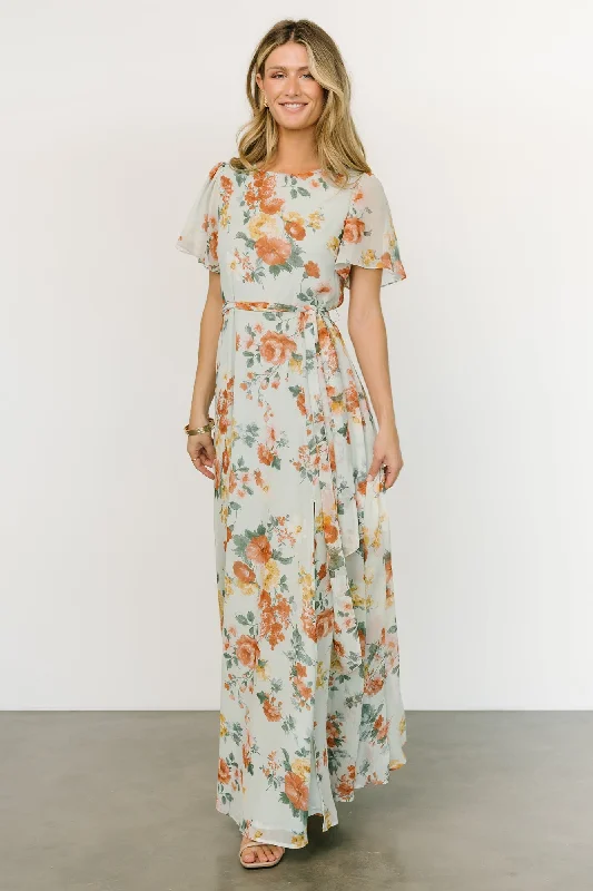 Naomi Short Sleeve Maxi Dress | Sage Floral