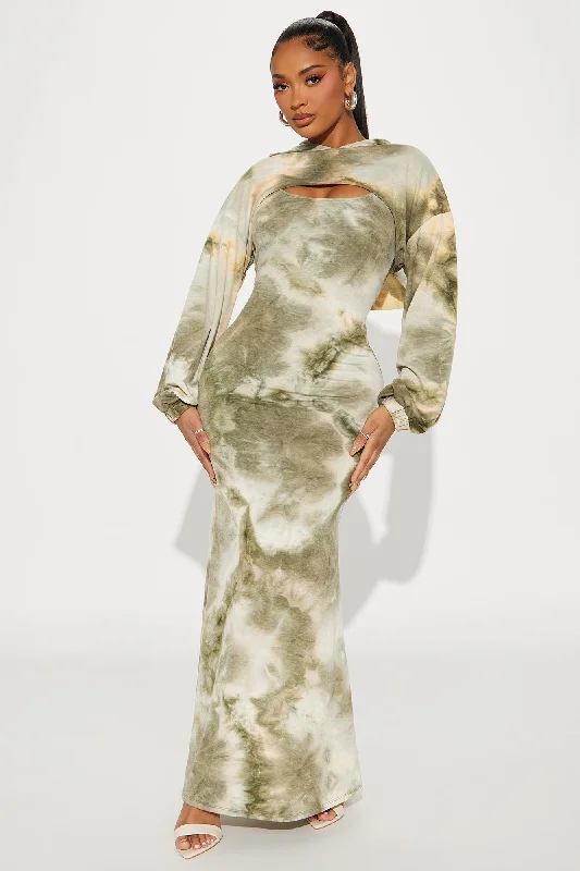 Olivia Tie Dye Maxi Dress - Olive