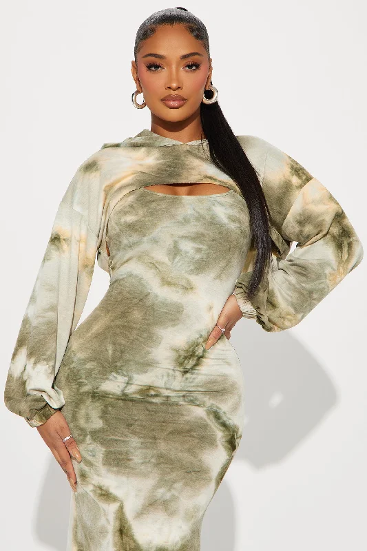 Olivia Tie Dye Maxi Dress - Olive