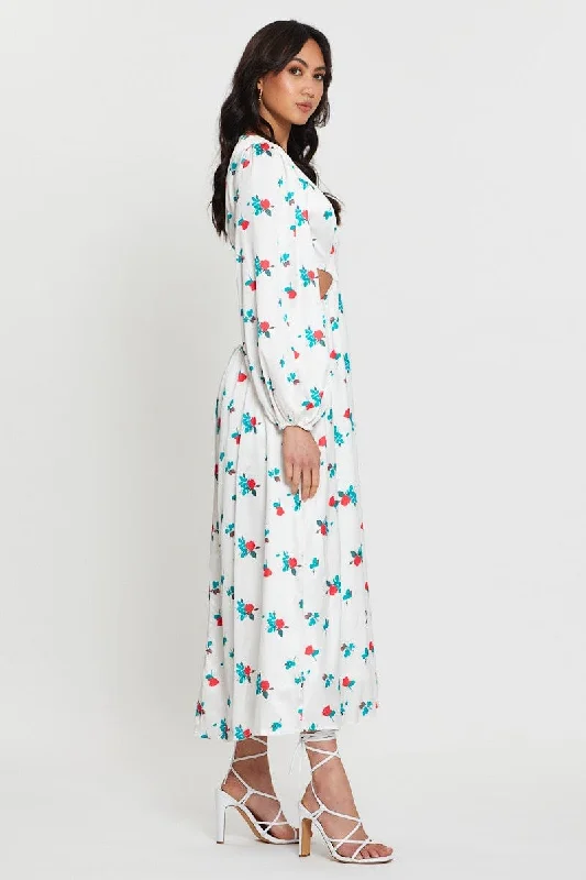 Print Maxi Dress Long Sleeve