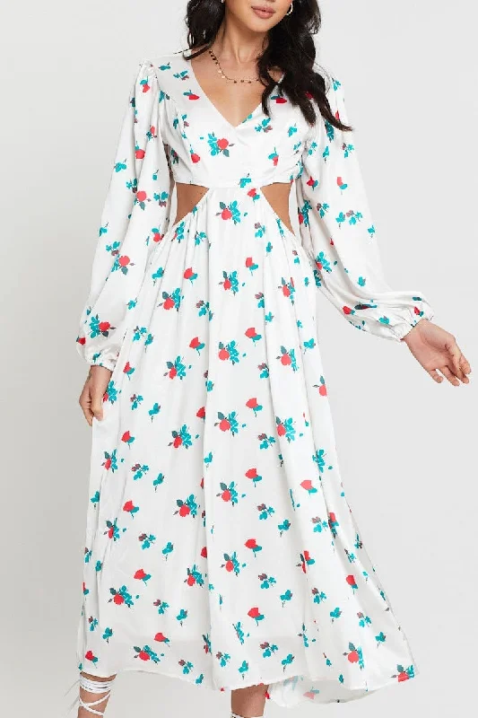 Print Maxi Dress Long Sleeve