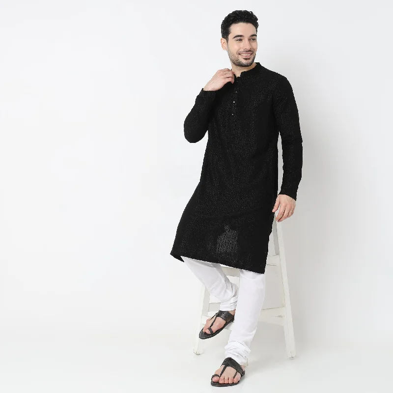 Regular Fit Embroidered Kurta with Chudidar Set