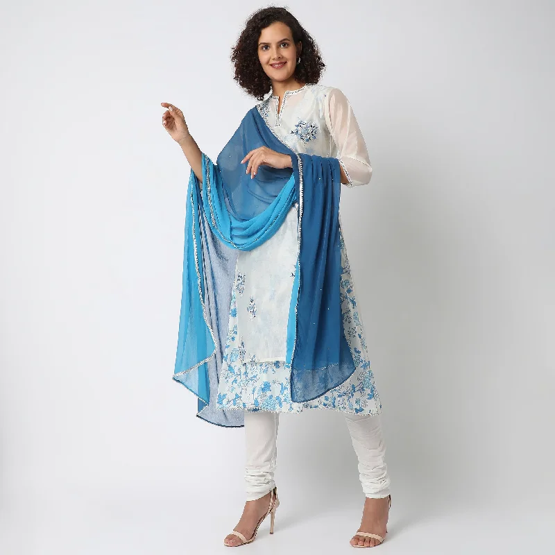 Regular Fit Printed Kurta with Churidar & with Dupatta Set