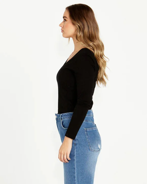 SASS ELAINE V-NECK LONG SLEEVE TOP BLACK