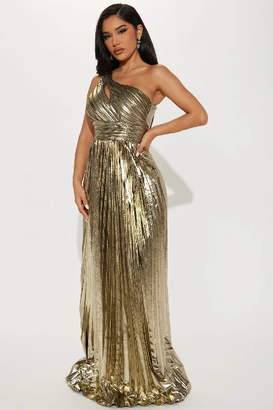 Serena Pleated Metallic Maxi Dress - Gold