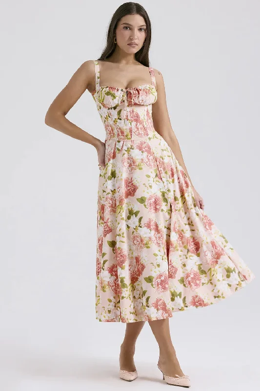 Sexy Vintage Floral Print Dress Women Summer Backless Casual Maxi Dress