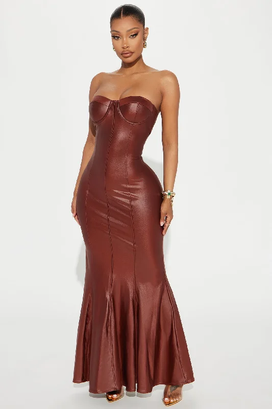 Stacey Faux Leather Maxi Dress - Brown