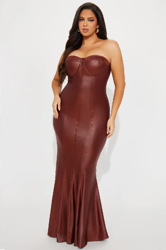 Stacey Faux Leather Maxi Dress - Brown