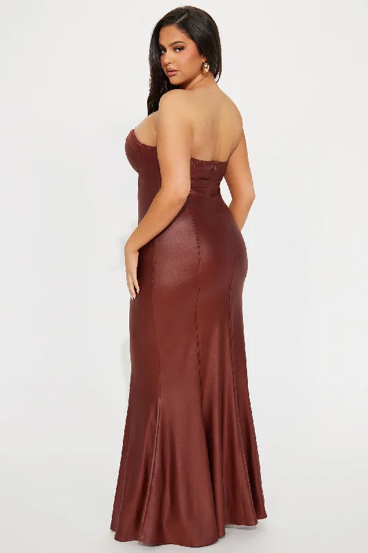 Stacey Faux Leather Maxi Dress - Brown