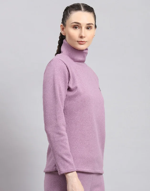 Women Purple Solid T Neck Full Sleeve Sweatshirt