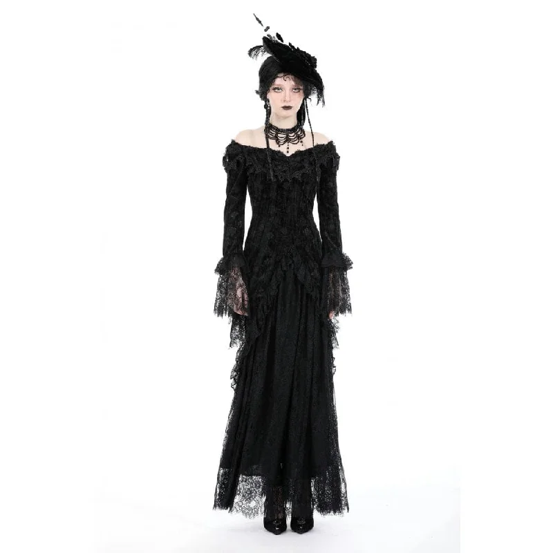 Women's Gothic Off Shoulder Lace Splice Velvet Dress