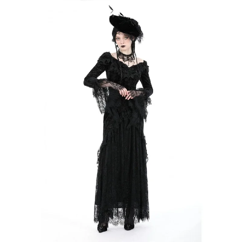 Women's Gothic Off Shoulder Lace Splice Velvet Dress