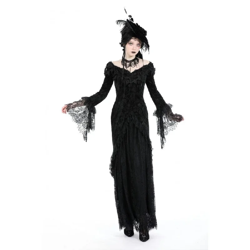 Women's Gothic Off Shoulder Lace Splice Velvet Dress