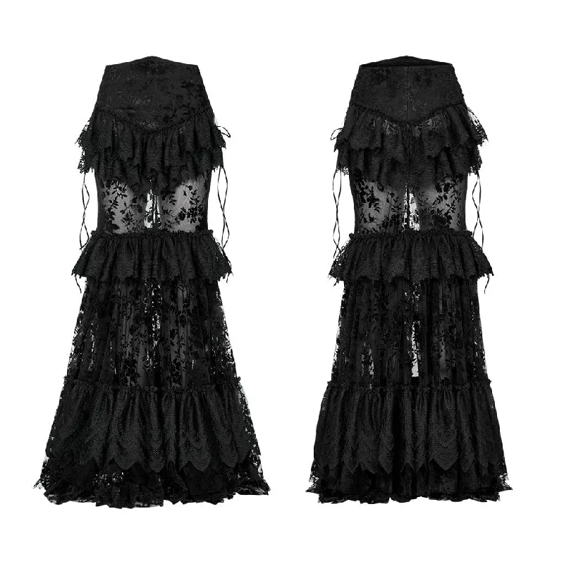 Women's Gothic Ruffles Layered Lace Skirt