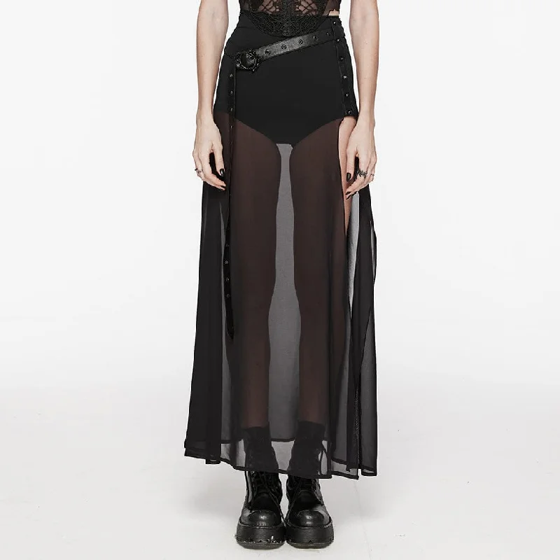 Women's Gothic Studded Split Chiffon Skirt with Belt