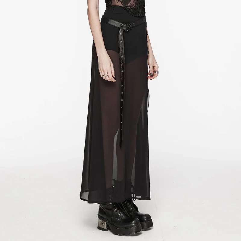 Women's Gothic Studded Split Chiffon Skirt with Belt