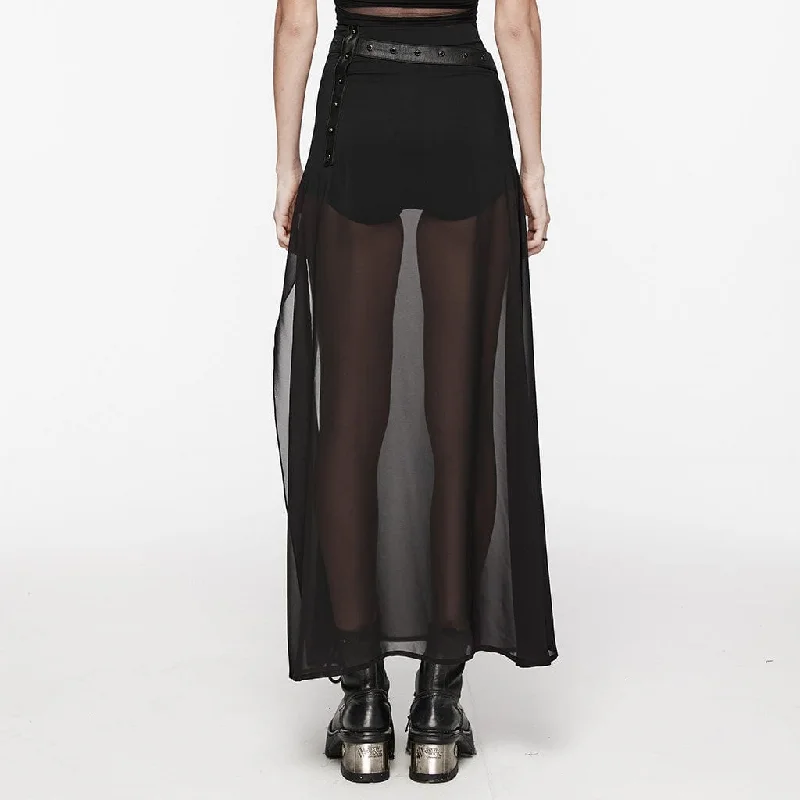 Women's Gothic Studded Split Chiffon Skirt with Belt