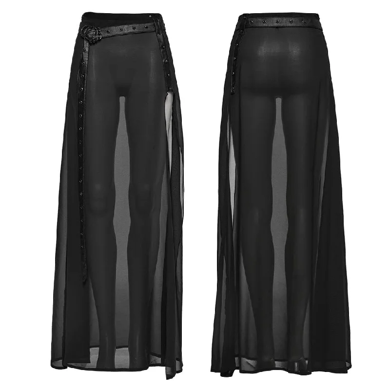 Women's Gothic Studded Split Chiffon Skirt with Belt