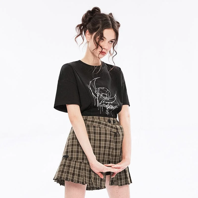 Women's Punk Skull Printed Casual Tee