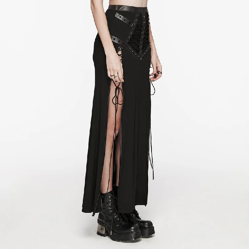 Women's Punk Studded Lace-up Fishtail Skirt Black